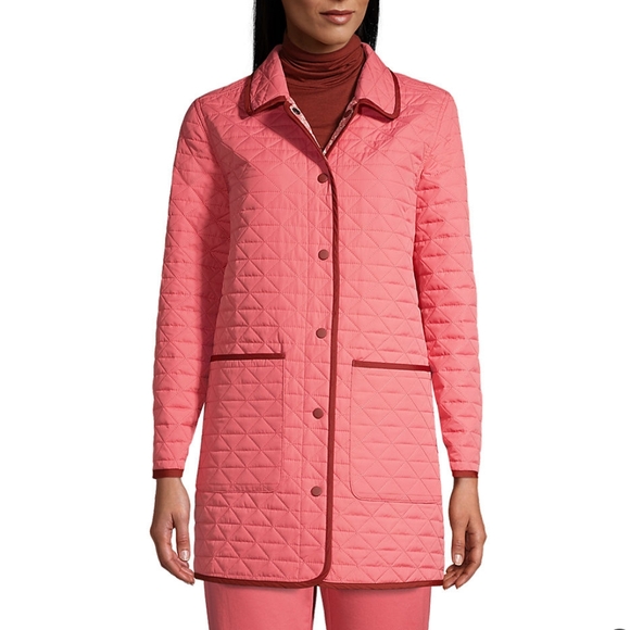 Lands' End 2021 Women's Pink Floral Insulated Quilted Barn Chore Coat Jacket 1X - Picture 2 of 13